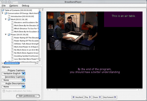 Basic Player Interface : Viewing a Lecture with Annotation and Captions 
