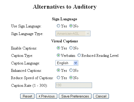 Alternatives to Auditory Options